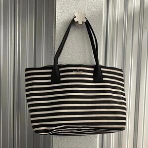 Kate Spade Black and White Striped Nautical Minimal Neutral Tote Handbag Purse